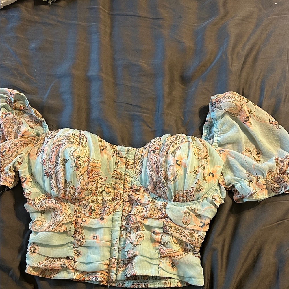 Floral Puff Sleeve Corset Crop Top